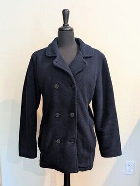 L.L. Bean Women's Polartec Classic Navy Blue Fitted Button Down Coat Sz Med/Reg